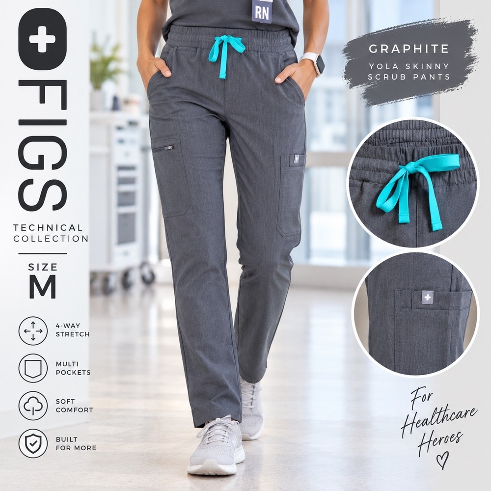 Figs Yola Skinny Scrub Pant Women M Graphite Healthcare Medical Hospital TW2000R